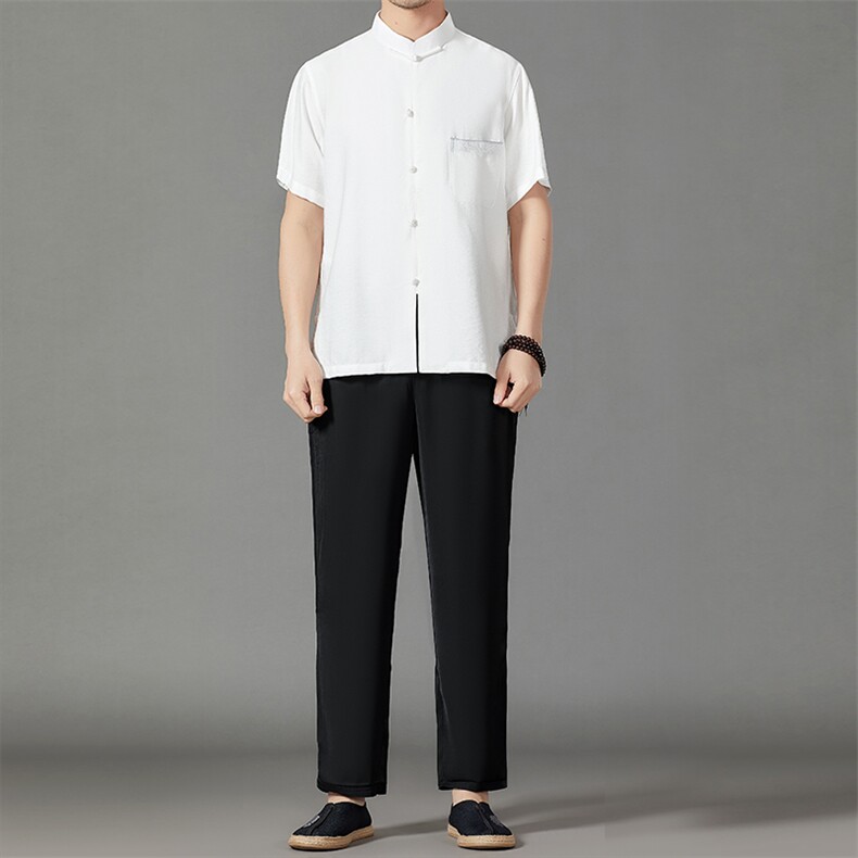 2026夏季薄款高端风冰丝短袖衬衫套装唐装汉服HL23809-P120,男装休闲套装,星座1105-3