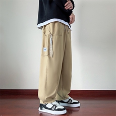 港风秋冬款男工装裤大口袋挂绳贴标直筒宽松长裤K88P40，男装休闲裤，星座1013-1