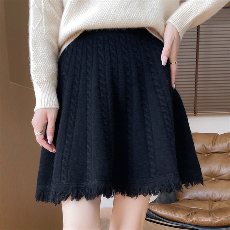 2024年秋季时尚气质绞花流苏针织半身裙，女装半身裙，暖思雅