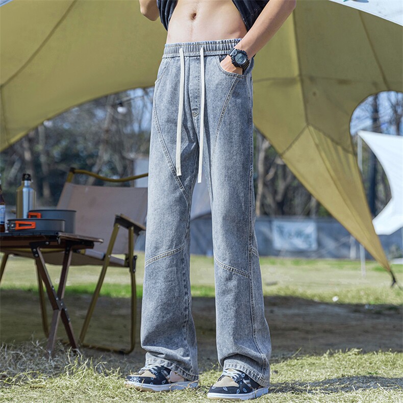高街水洗裤子2024弯刀牛仔裤男微喇vibe直筒裤潮-BK502-P48复古蓝,男装牛仔裤,星座307-3(原516-1)