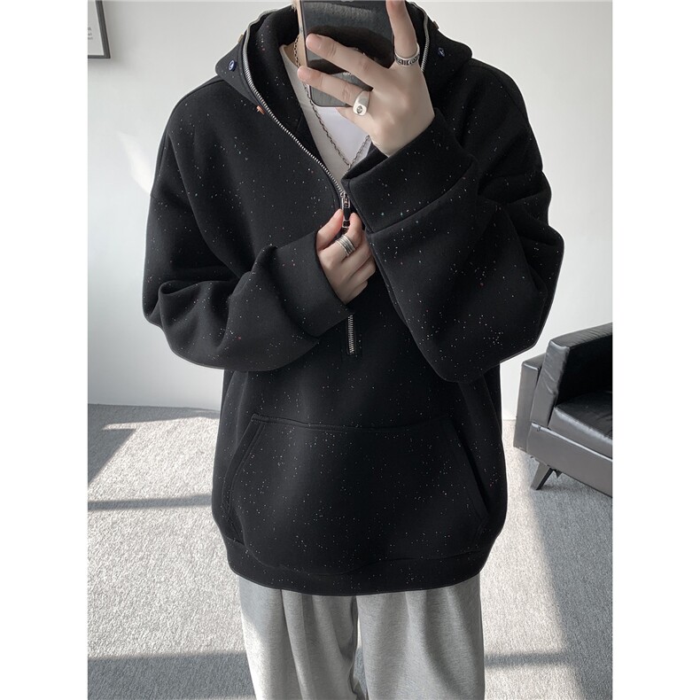 WY10181-特P55加绒特65重磅美式连帽大码卫衣半拉链外套男,女装短外套,电商A059