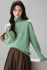 2025年秋季时尚百搭条纹简约休闲堆堆领，女装羊毛衫，美轩羊绒