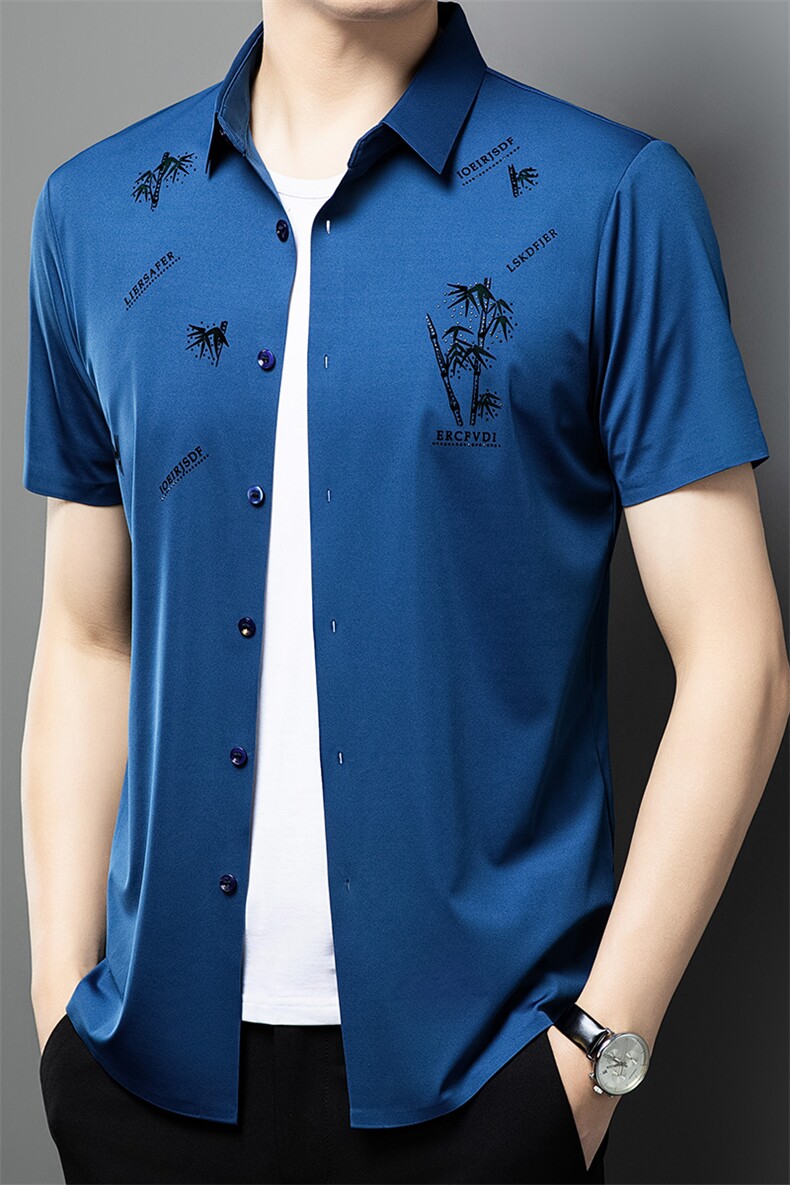 无痕冰丝短袖衬衫男士夏季新款2024中青年商务休闲透气衬衣薄款,男装衬衫,电商B212（原钱塘6029）