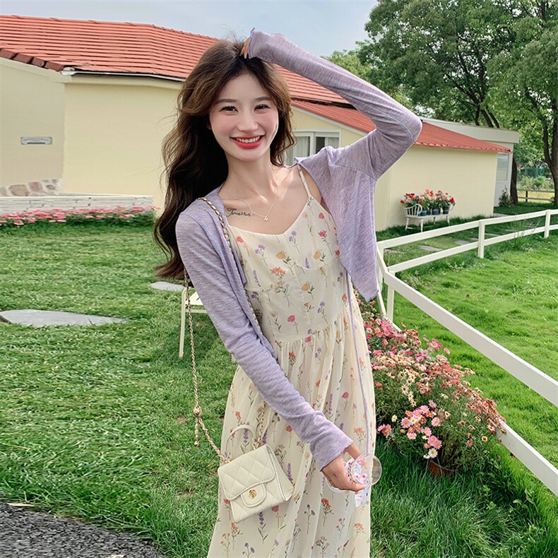 【已出大货】浪漫紫色两件套吊带连衣裙夏2024夏季新款洋气减龄，女装连衣裙，C位