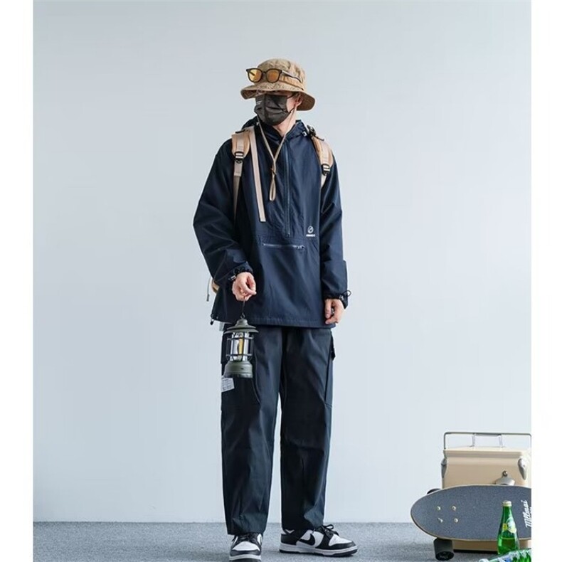 日系复古半拉链套头外套男女cityboy户外冲锋衣秋冬拼接夹克,男装夹克,星座1210-1