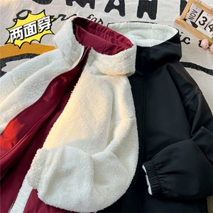 两面穿棉服男生冬季中性风大码棉衣外套情侣百搭潮牌宽松连帽棉袄,男生最时尚穿搭图片