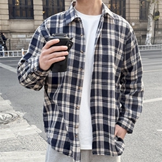 春季新款格子男女情侣款潮流宽松格纹衬衣，男装衬衫，星座1107-1