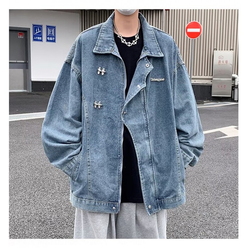 金属扣牛仔外套男2026秋季新款美式复古水洗痞帅牛仔夹克2218-P80,男装工装外套,星座1001-1