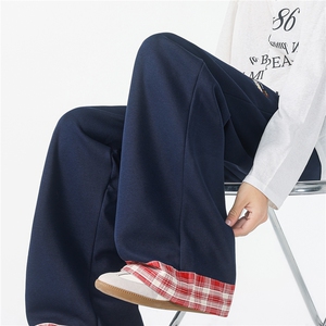 8XL-M 美式复古格纹拼接卷边运动卫裤男直筒阔腿休闲裤子K9170P58图片