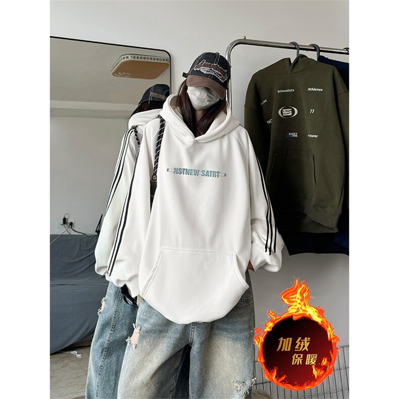 抖音得物供货提供视频秋冬重磅美式宽松织带连帽卫衣0611,男装卫衣,电商A486