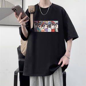 京剧脸谱风麂皮绒短袖t恤男大码半袖男 JD82250-P25图片
