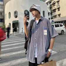 1港风情侣贴布衬衫大码M-5XL网红潮短袖衬衫男DCS7813P45控68，男装T恤，星座226-2