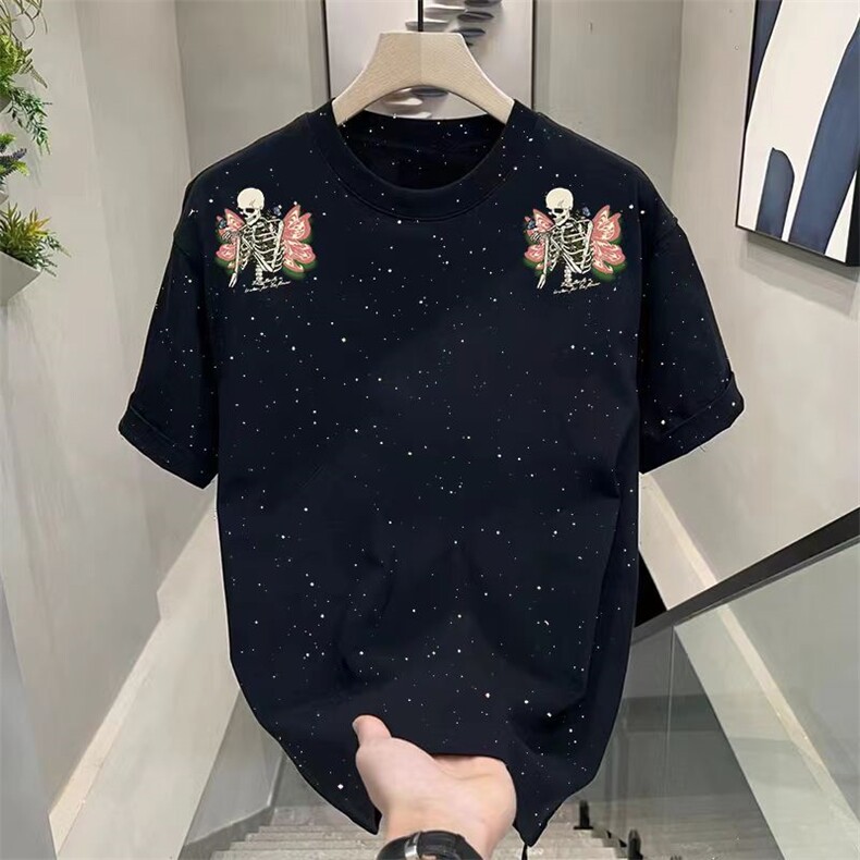 1506-1/T241/P33.9美式满天星重磅复古纯棉短袖T恤男轻奢纯色短袖,男装T恤,星座1506-1