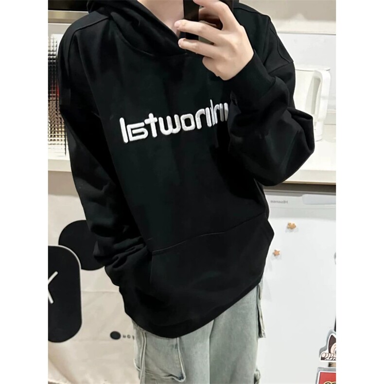 CX219-P49标语刺绣连帽卫衣男款秋冬重磅硬挺cleanfit加绒帽衫,男装卫衣,电商B323A