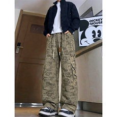 重工迷彩口袋拉链直筒宽松牛仔裤男潮流高街2026新款休闲牛仔长裤，男装牛仔裤，星座302A-2