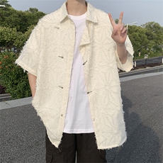 夏装潮牌流苏短袖衬衫男女街头痞帅宽松半袖衬衣潮CS01277-P55，男装衬衫，星座308B-1