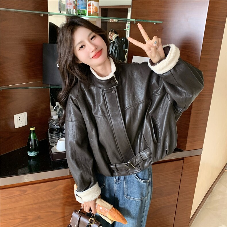 冬装新款皮衣加毛加厚休闲宽松款2C092-98765-P210-K328图片