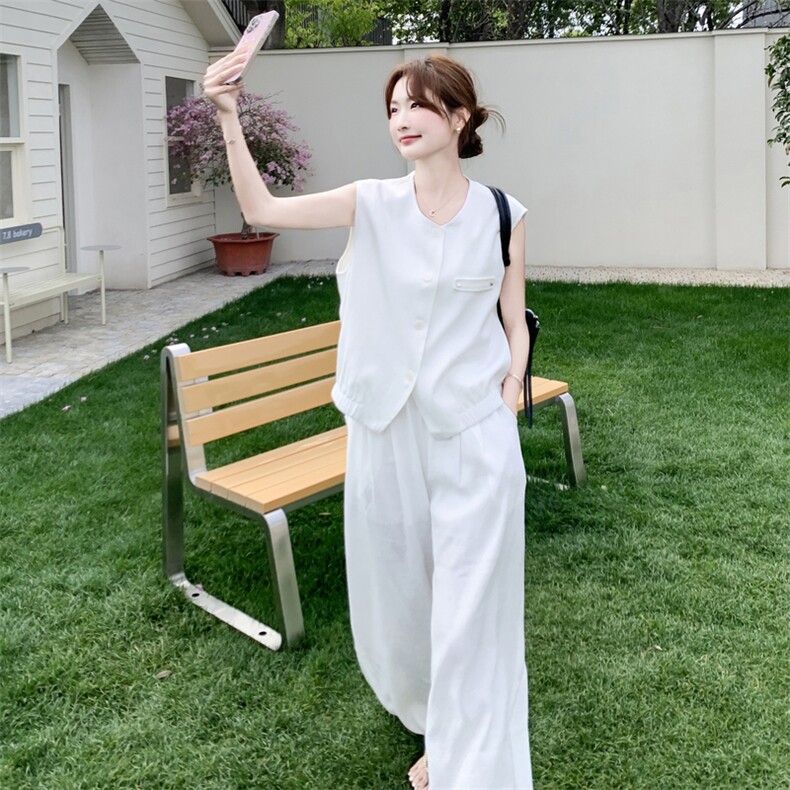 套装夏季新款女装时尚气质无袖马甲阔腿裤两件套,女装套装/套裙,诺蝶