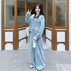秋装新款！拼接牛仔外套阔腿裤两件套2C133-8980-P190-K258，女装套装/套裙，2C133