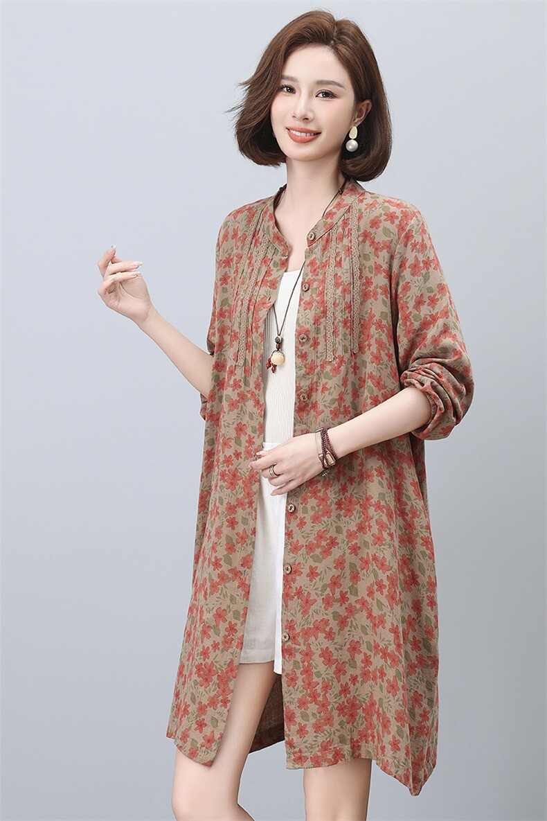2024春款优雅印花长袖连衣裙显瘦气质女装开衫外套,女装连衣裙,悦见她