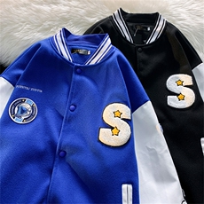 克莱因蓝新款2022美式棒球服春秋情侣毛巾绣外套夹克潮W2691-P65，男装夹克，星座512-2