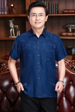 新款男士休闲中老年花纹夏季宽松大码衬衫上衣男装，男装衬衫，钱塘6003B