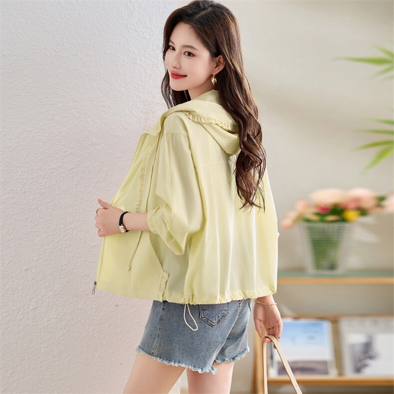 现货！棒球服夹克薄款外套女短款夏季长袖宽松户外运动连帽防晒衣，女装防晒衣，沐七七