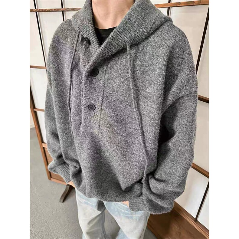现货慵懒风宽松外套男秋冬网图复古套头针织衫连帽毛衣-A2254TP55,男装针织衫/毛衣,电商B241