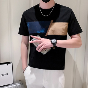 2025新款夏季T恤男短袖潮牌拼接男装半袖体恤 A313-1-66397-P48图片
