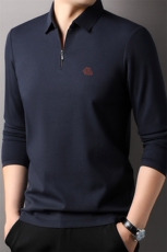 F83065莫代尔含羊毛拉链门襟翻领长袖POLO磨毛保暖刺绣LOGO，男装Polo衫，钱塘207-1