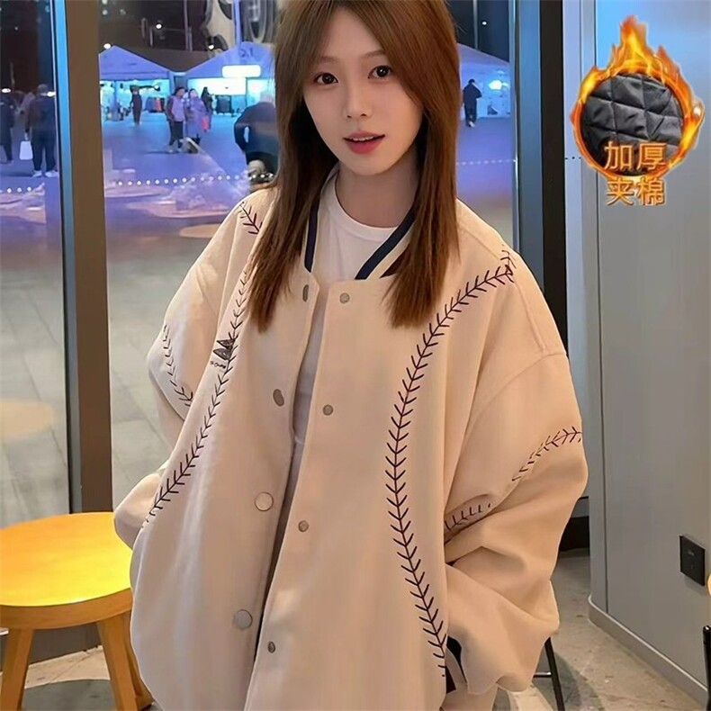 现货美式宽松夹棉加厚棒球服外套JK667/P85,女装短外套,星座205-3