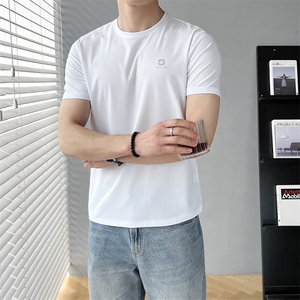 B353 B404 P28 L-4XL 夏季2025新款男士冰丝凉感速干短袖T恤 白图片
