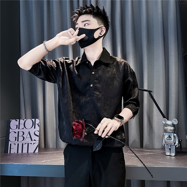 提花肌理感七分袖衬衫男潮牌社会小伙店主风301C-CS27-P58控78,男装衬衫,星座301C（原B323）