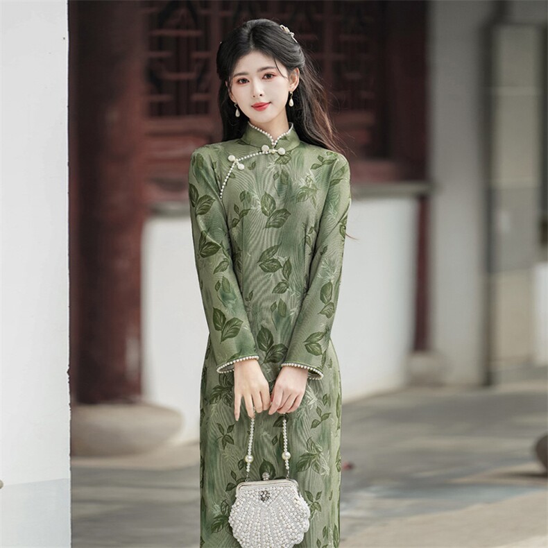 新中式风立领钉珠网纱提花加绒旗袍2649P150,女装汉服/婚纱/旗袍/礼服,乐衣轩