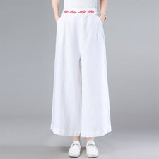 2025夏季新款时尚宽松休闲舒适个性绣花阔腿九分裤2025年夏季，女装休闲裤，奕阳依阁