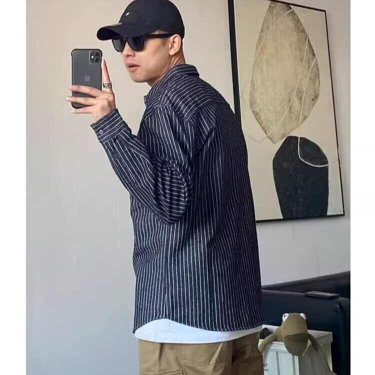 条纹衬衫男士长袖春季潮流宽松韩版打底衬衣男装外穿夏,男装衬衫,星座1210-1