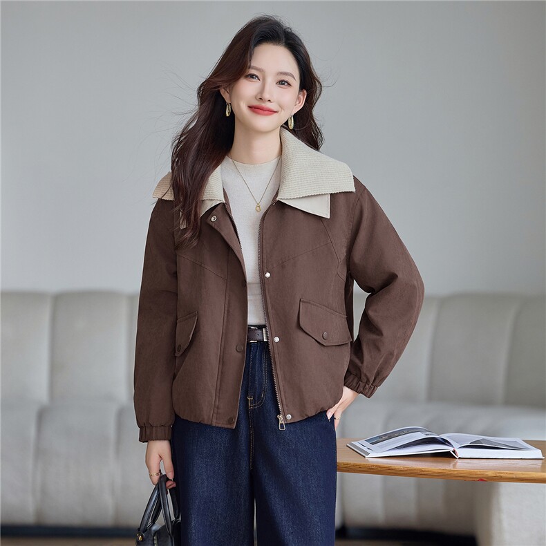 现货!2025年冬季时尚双层大翻领加厚加绒宽松棉外套,女装棉衣/棉服,依恋蒂丝