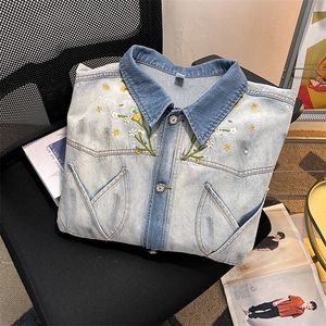 美式复古秋冬花卉潮牌设计感渐变刺绣牛仔夹克外套男JK08973-P70图片