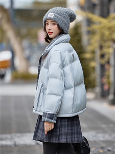 bao款现货2025冬装新款简约时尚格纹拼接立领羽绒服小个子外套图片