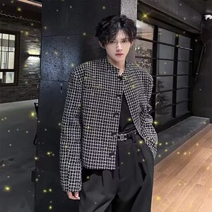 立领西装单排扣西服千鸟格小香风中山装外套有垫肩JK0183 P55图片