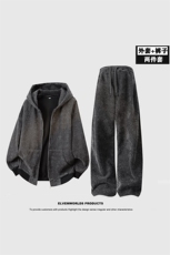 套装男青年银丝斜纹时尚宽松休闲连帽夹克长裤套装J5016-P90，男装休闲套装，星座310B-3