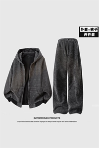 套装男青年银丝斜纹时尚宽松休闲连帽夹克长裤套装J5016-P90图片