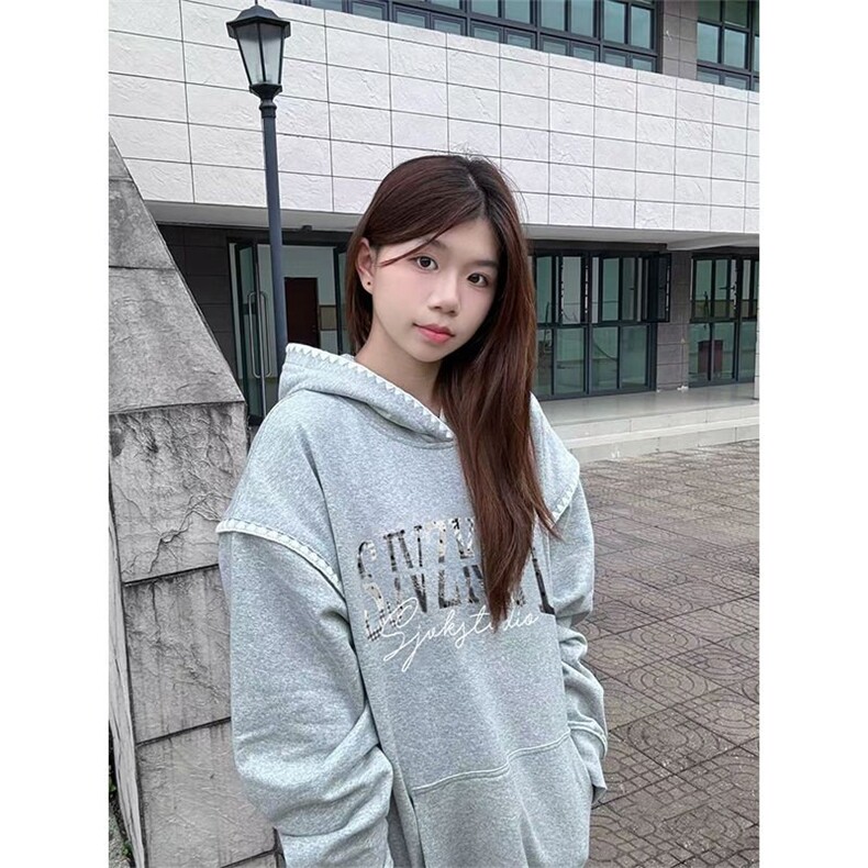 5505-P65新款纯棉华棉复合牛奶丝休闲连帽卫衣薄款,女装卫衣/绒衫,星座617A-2