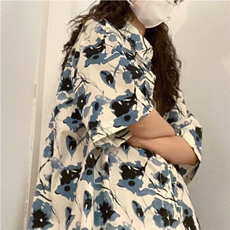 港风复古花衬衫短袖泰式夏威夷风设计感痞帅宽松衬衣男女，男装衬衫，星座506A