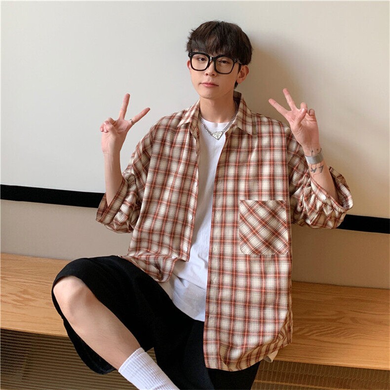 夏季短袖衬衫潮流格子衬衣D325DX02特P30控58,男装T恤,电商D325