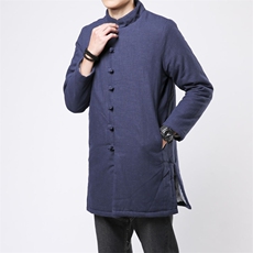 9005^风棉服外套男中长款冬季棉麻复古连帽棉衣中式盘扣外套，男装棉衣，钱塘777(原3023)