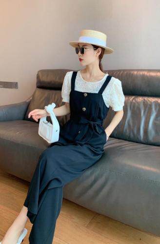 夏季新款韩版蕾丝清凉甜美背带裤，女装，水锦红