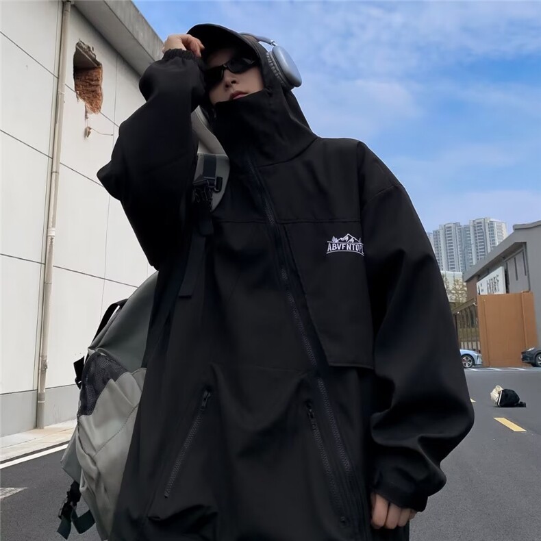 黑武士冲锋衣外套男士早秋新款防水机能风户外斜拉链夹克W9283,男装夹克,星座1116A-1（原606A）