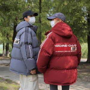 已注册拼三条杠面包服宽松男女情侣羽绒棉连帽棉衣C408 M1239P100图片