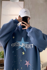 男装加绒加厚高领卫衣印花落肩袖情侣款打底衫 XZ514-2-G88-P48图片